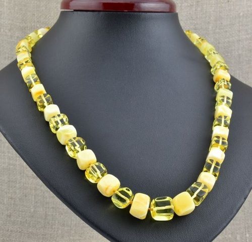 Amber Necklace Made of Cube Cut Lemon and Butterscotch Amber