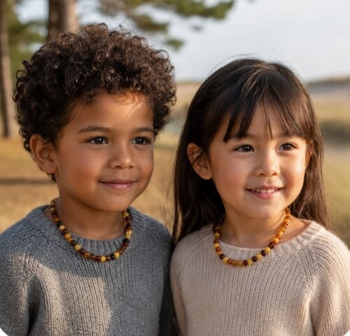 Amber Necklace for Children Made of Multicolor Amber Beads