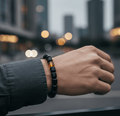 Men's Amber Bracelet Made of Barrel Shaped Amber Beads 