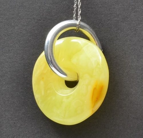 Butterscotch Amber Donut Pendant on Silver Bail Made of Baltic Amber