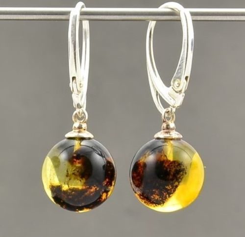 Amber Earrings Made of Precious Greenish Baltic Amber