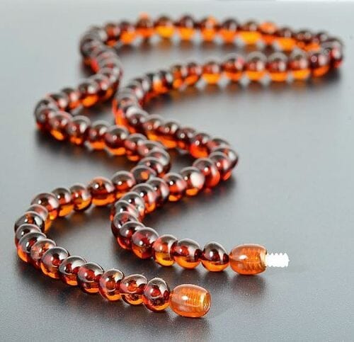 Dark Cognac Color Amber Necklace Made of Baroque Shape Amber