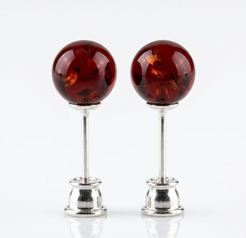Cherry Amber Stud Earrings Made of Cherry Color Amber