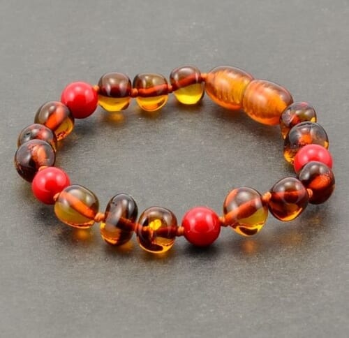 Children's Amber Bracelet Anklet Made of Baltic Amber and Jadeite
