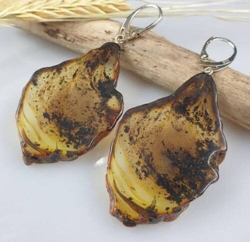 Amber Earrings Cut From A Single Piece Of Natural Shape Amber