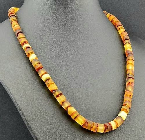Raw Men's Amber Healing Necklace Made of Light Multicolor Amber