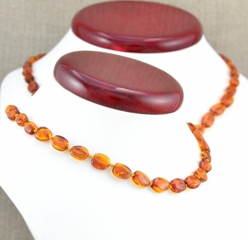2 Matching Cognac Color Amber Necklaces for Mom and Child