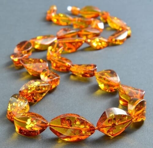 SPARKLING Amber Necklace Made of Faceted Cognac Color Amber
