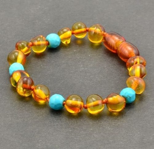Amber Bracelet Anklet for Children Made of Amber and Turquoise
