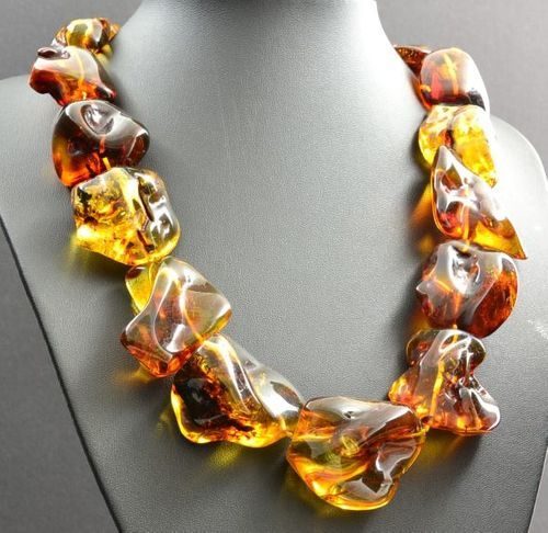 Amber Necklace Made of Large Free Form Shape Baltic Amber
