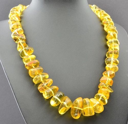 Amber Necklace Made of Free Form Shape Golden Color Baltic Amber