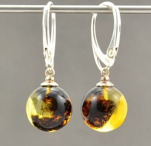 Amber Earrings Made of Made of Balic Amber With Bits of Flora