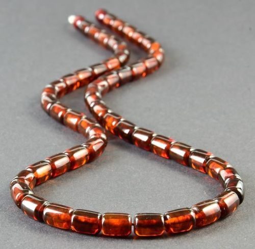 Men's Amber Necklace Made of Tube Shape Cognac Amber. Unisex