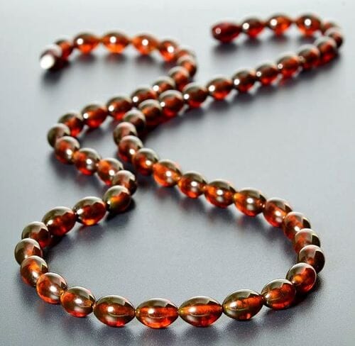Amber Necklace Made of Oval Shape Dark Cognac Color Amber
