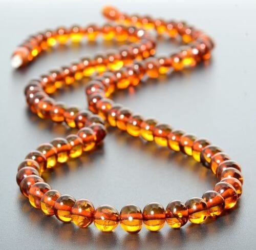 Cognac Amber Necklace Made of Baroque Shape Amber Beads