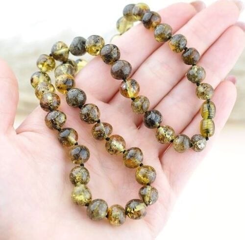 Children's Amber Necklace Made of Greenish Amber Beads