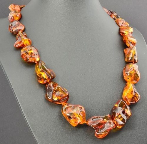 Amber Necklace Made of Free Form Shape Baltic Amber