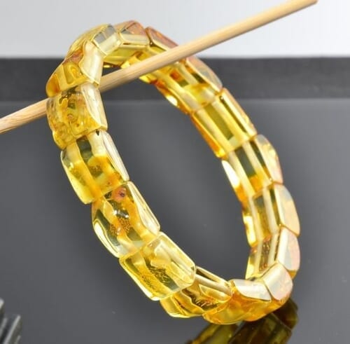 Bangle Style Amber Bracelet Made of Golden Color Amber