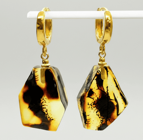 Faceted Amber Earrings Made of Amber With Bits of Flora