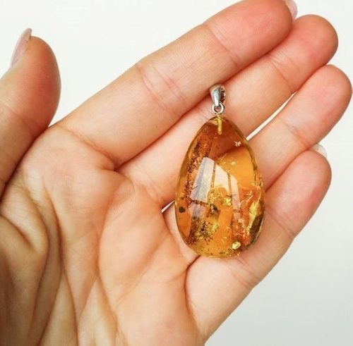 Amber Pendant Made of Light Cognac Baltic Amber