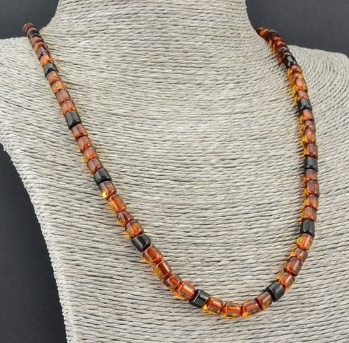 Men's Amber Necklace Made of Cognac and Black Amber 