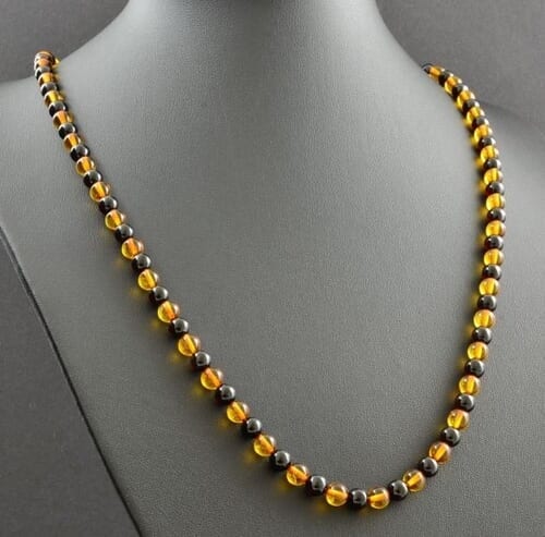 Men's Amber Necklace Made of Black and Honey Amber