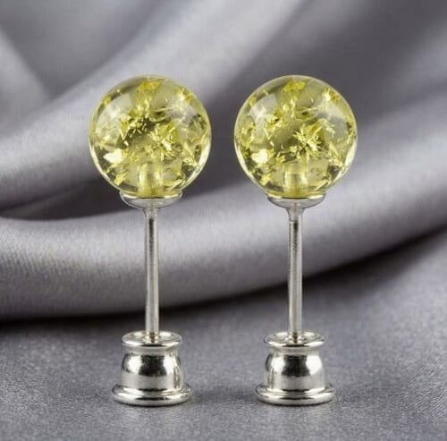 Golden Amber Stud Earrings Made of Golden Color Amber