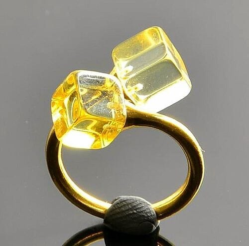 Adjustable Golden Amber Ring in Gold Plated Sterling Silver