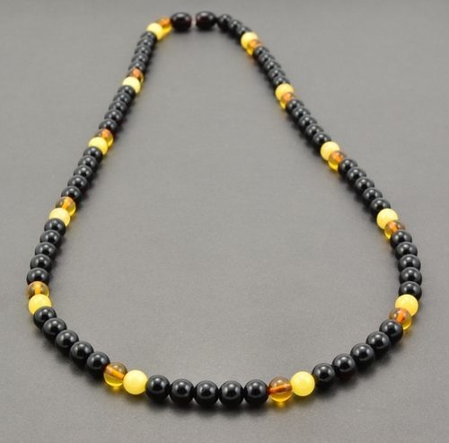 Men's Amber Necklace Made of Black Butterscotch Honey Amber