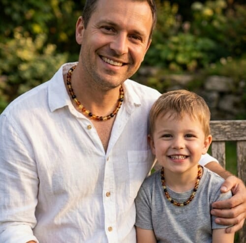 Dad and Son Matching Amber Necklaces Made of Multicolor Amber