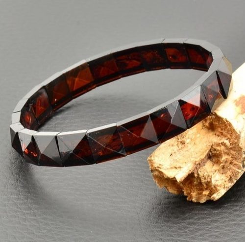 Cherry Amber Bracelet Made of Pyramid Shape Amber Pieces