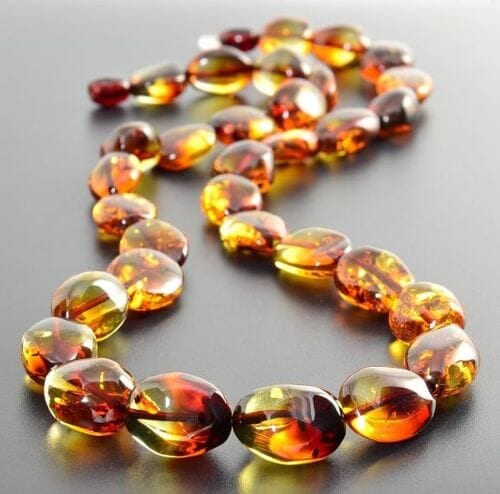 Amber Necklace Made of Colorful Bean Shaped Amber