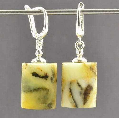 Unique Amber Earrings Made of Barrel Shape Raw Baltic Amber