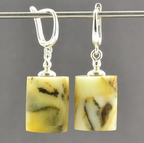 Unique Amber Earrings Made of Barrel Shape Raw Baltic Amber