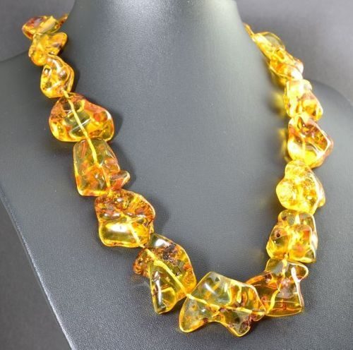 Amber Necklace Made of Free Form Shape Honey Baltic Amber