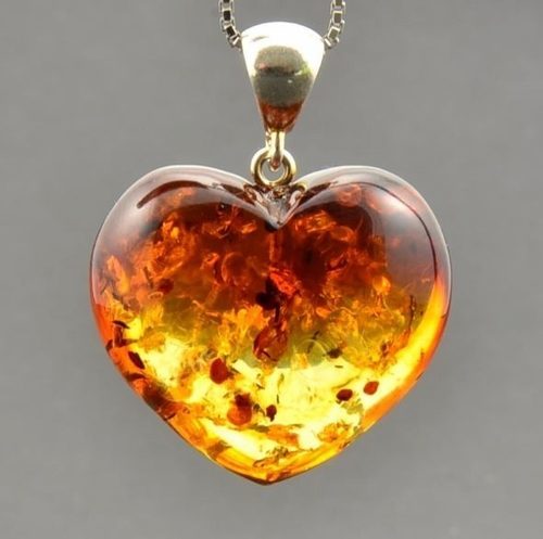 Amber Heart Pendant Made of Colorful Baltic Amber