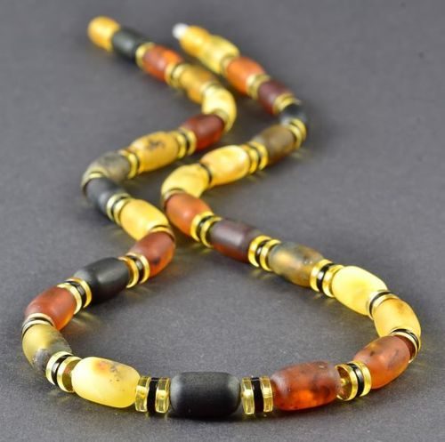 Rustic Men's Amber Necklace Made of Rustic Rare Colors Amber. Unisex.