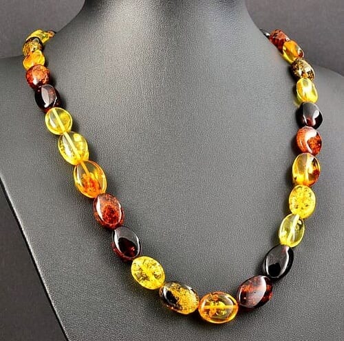 Amber Necklace Made of Multicolor Bean Shape Amber Beads