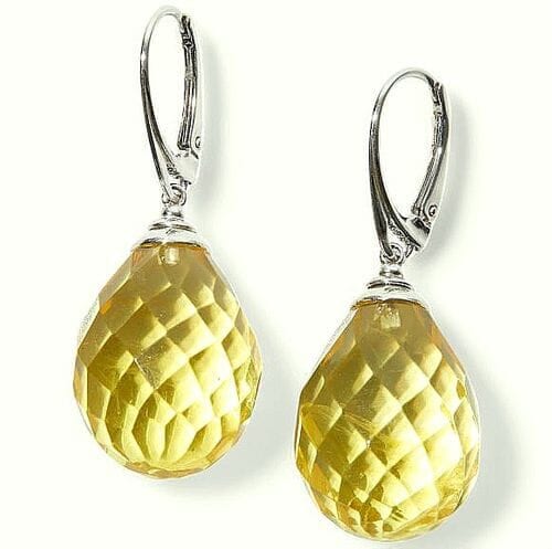 Luxury Faceted Amber Teardrop Earrings Made of Golden Color Amber