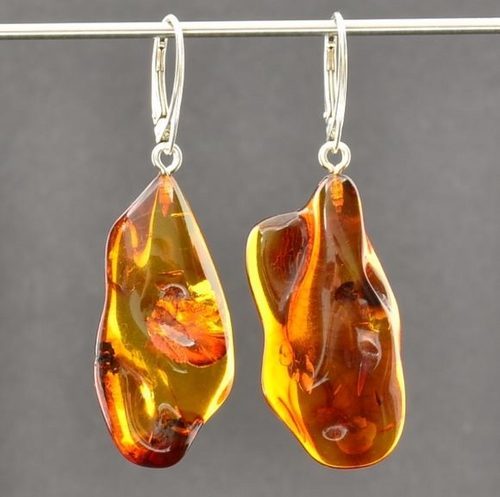 Unique Amber Earrings Made of Natural Sape Baltic Amber