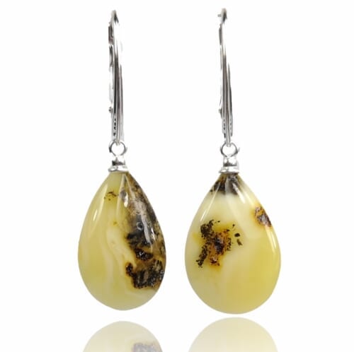 Amber Earrings Made of Large Teardrop Baltic Amber