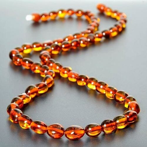 Amber Healing Necklace Made of Bean Shape Cognac Color Amber