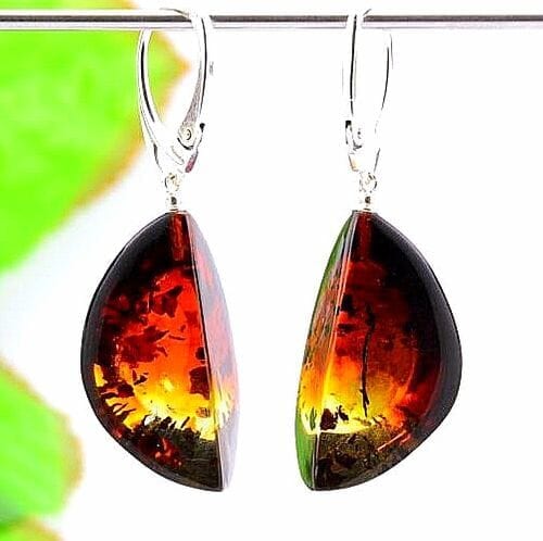 Moon Shape Amber Earrings Made of Colorful Amber