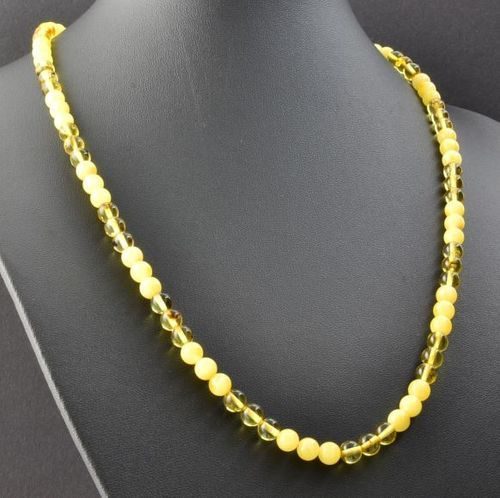 Men's Beaded Necklace Made of Butterscotch and Lemon Amber