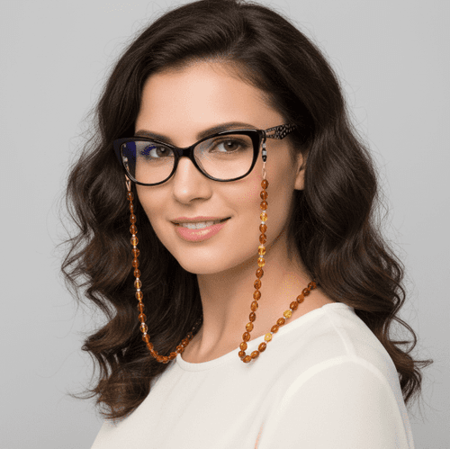 Amber Cord For Glasses Made of Cognac, Lemon Amber. Unisex.