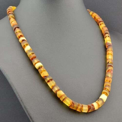 Raw Men's Amber Healing Necklace Made of Tube Shape Amber