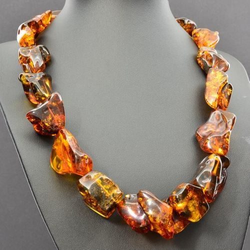 Large Amber Necklace Made of Large Free Form Shape Baltic Amber