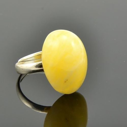Adjustable Butterscotch Baltic Amber Silver Ring