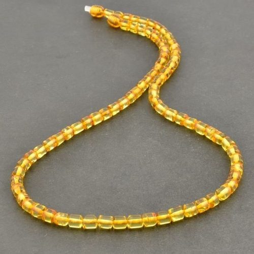 Mens Necklace Made of Honey Tube Shape Amber Beads