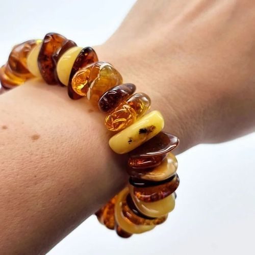 Amber Bracelet Made of Freeform Baltic Amber Rocks